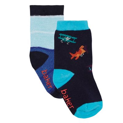 Pack of two baby boys' assorted plane and colour block socks